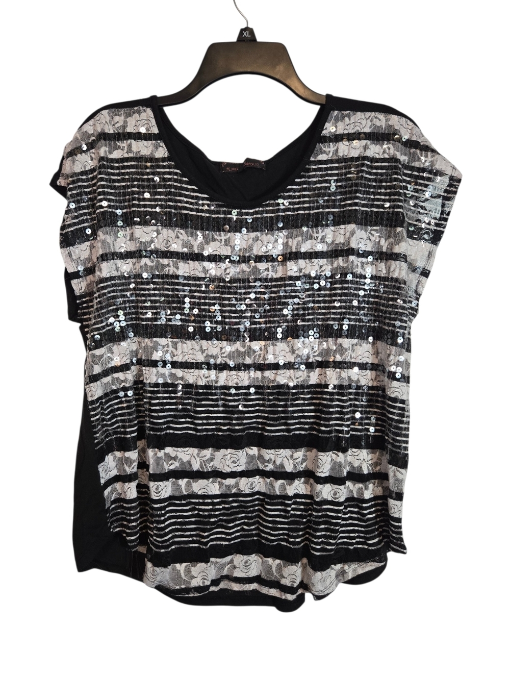 Almost Famous | Size 2X Plus | Black White Sequins Shirt Casual Top